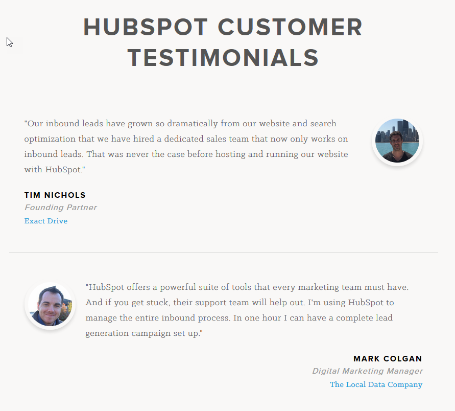 customer testimonial page