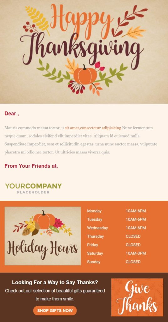 Thanksgiving email template